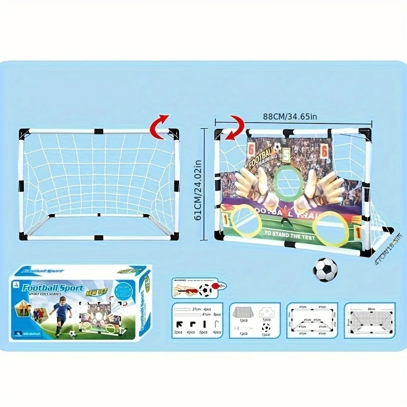 1 Set fermo in tessuto punteggio porta da calcio pieghevole portatile 88CM calcio porta manica montaggio gonfiatore palla