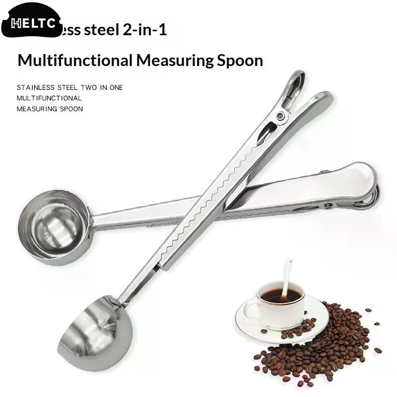 2-in-1 Stainless Steel Coffee Measuring Coffee Scoop Multifunctional Food Sealing Clip Tea Milk Powder Scoop Coffee Accessories