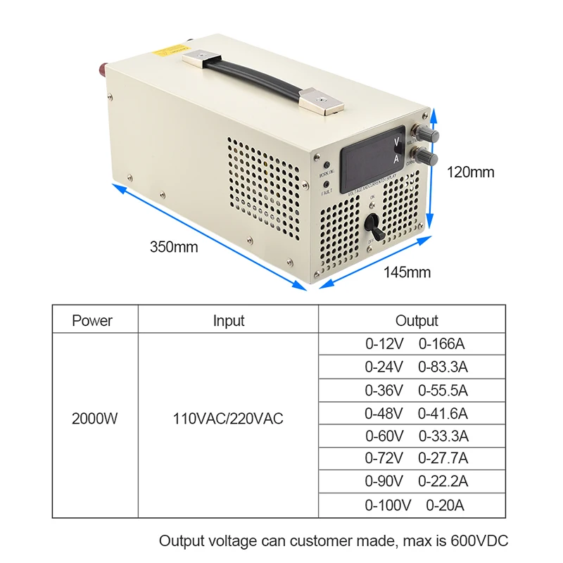 2000W Switching Power Supply Voltage and Curent Adjustable 0-12V 24V 36V 48V 50V 60V 70V 80V 90V 100V 110V 220V with Display