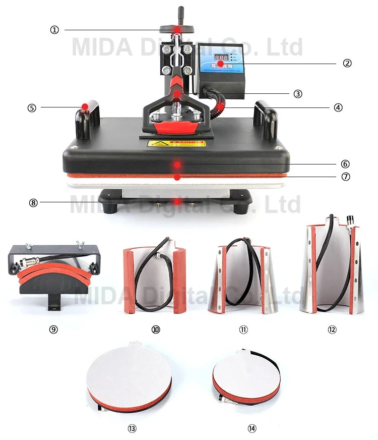 Macchina combinata della pressa di calore tazze tazza macchina da stampa della maglietta macchina per sublimazione della maglietta 8 in 1 trasferimento di calore