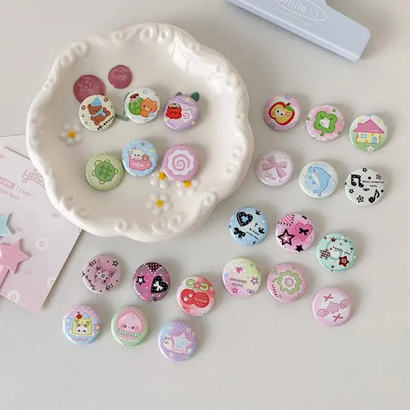 6 piezas de lindas insignias de botón de dibujos animados, estilo kawaii retro, para niñas y niños, para mochilas, estuches de lápices, accesorios decorativos de bricolaje.