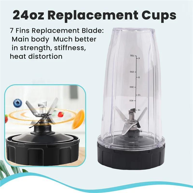 أكواب A67Z سعة 24 أونصة مع أغطية للذهاب، شفرة مستخرج 7 زعانف، لخلاط Nutri Ninja Auto IQ BN801 SS101 BL480-30 BL641 BL642-30 #4