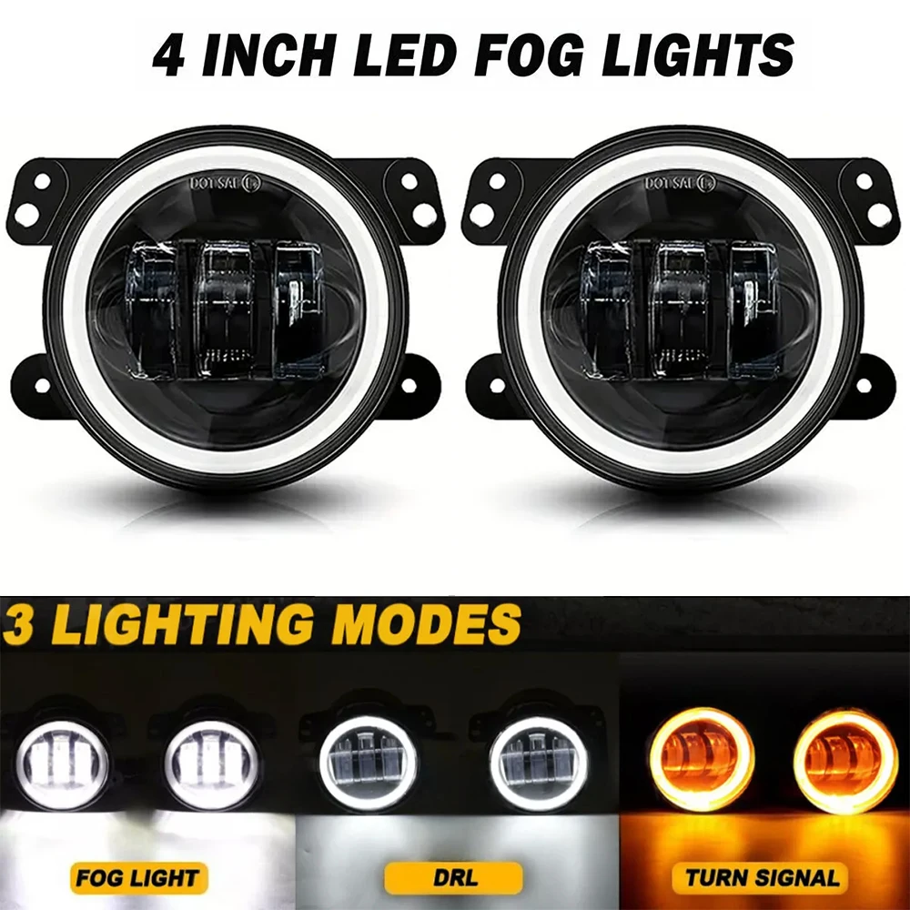 

2 шт. 4-дюймовые светодиодные противотуманные фары с белым кольцом Halo DRL Янтарный указатель поворота для Jeep для Wrangler JK TJ LJ