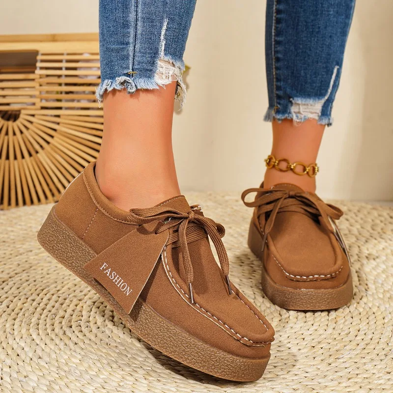 Women's Sneakers Solid Color Retro Casual Loafers New Comfortable Versatile Low Top Round Toe Lace Up Women Shoes Tênis Feminino