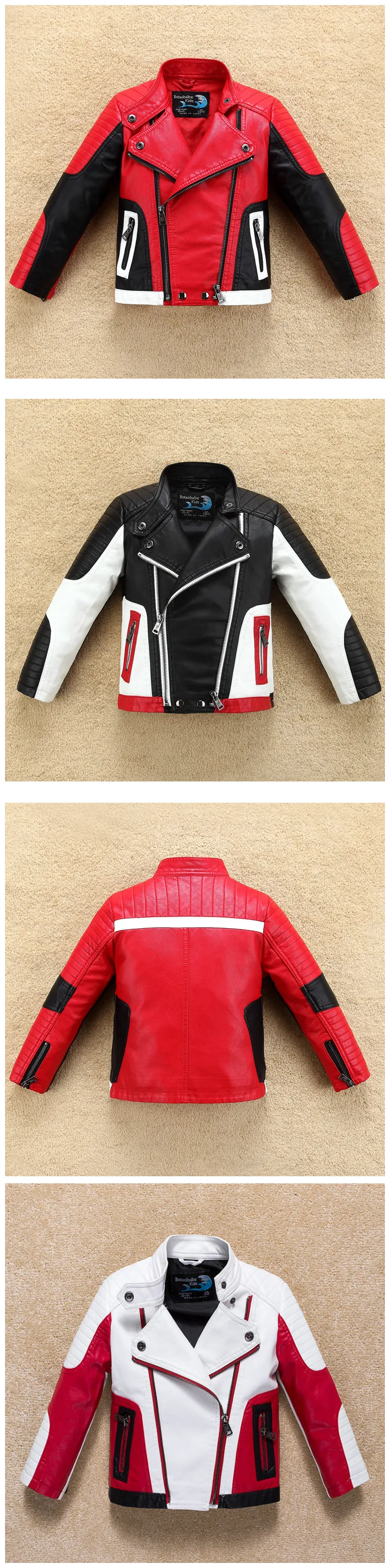 Handsome Cool Design Boys Leather Motor Jacket For Autumn Spring Kids Warm Coat Bomber Baby Toddler Winter Clothes 2-12 years