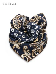 New classic navy blue printed natural silk small square scarf for women spring autumn real silk scarves men's hijab luxury gifts