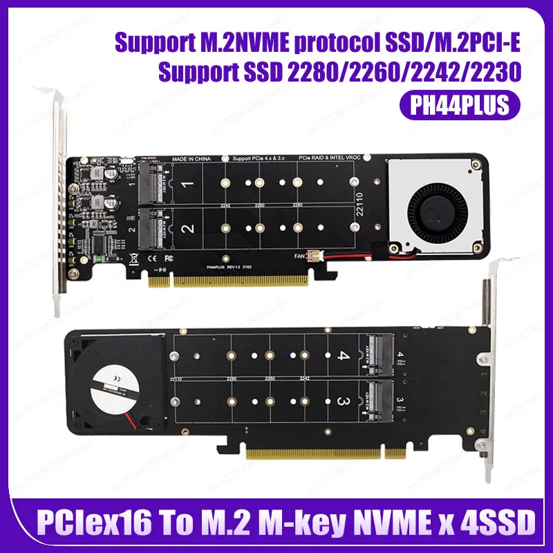 

PCIeX16 To M.2 NVMe SSD Adapter Card M Key 4 NVME Expansion Card 4x32Gbps M2 NVME Extended Card Support SSD 2280/2260/2242/2230