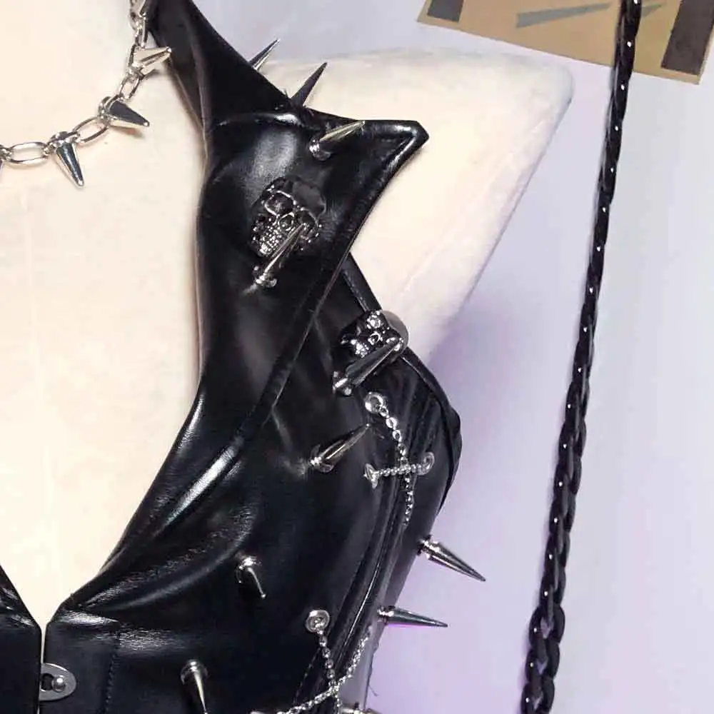 E-Girls Gothic Tanks Punk Rock Hip Hop Y2K Halter Camisole TOPS Emo Harajuku Hand Made Eco Kawaii Teen Grunge Goth DIY Skull 90s
