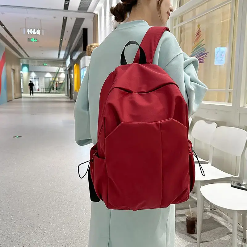 Simple Large Capacity Canvas Double Shoulder Backpack High School Campus Style for Men And Women Pure Color Computer Bag