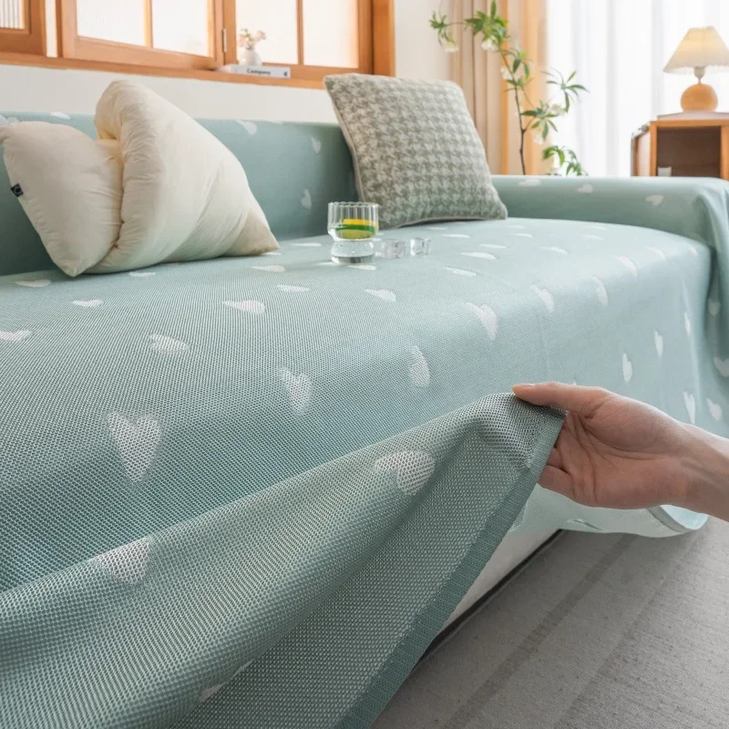 Summer Love Printing Cooling Sofa Towel Cozy Breathable Seat Cushion for Living Room Sofa Skin-Friendly Single Couch Slipcover
