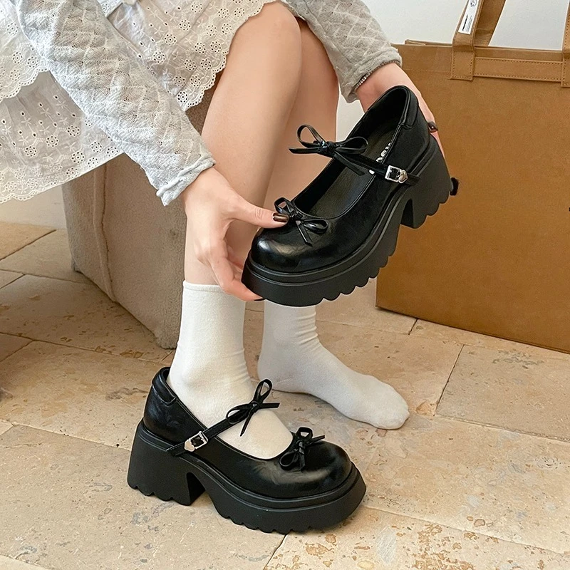 

Винтажные кожаные туфли на платформе с бантом, женские, новые, летние, универсальные, модель Мэри Джейн