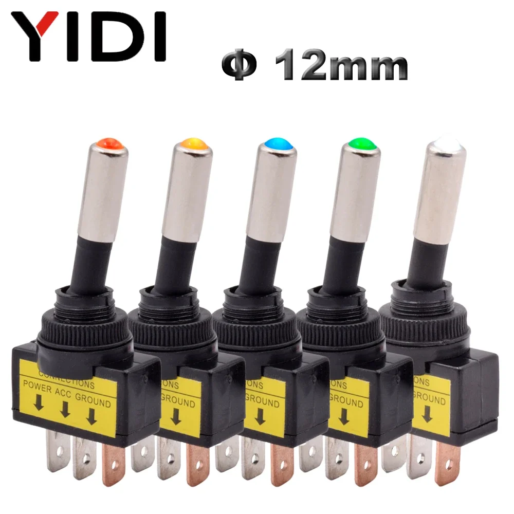 5/10szt 12mm Automatyczny samochodowy podświetlany przełącznik LED ASW-15D SPST 2-pozycyjny 3-pinowy ON OFF 12V 24V DC Czerwony Zielony Niebieski Żółty Biały