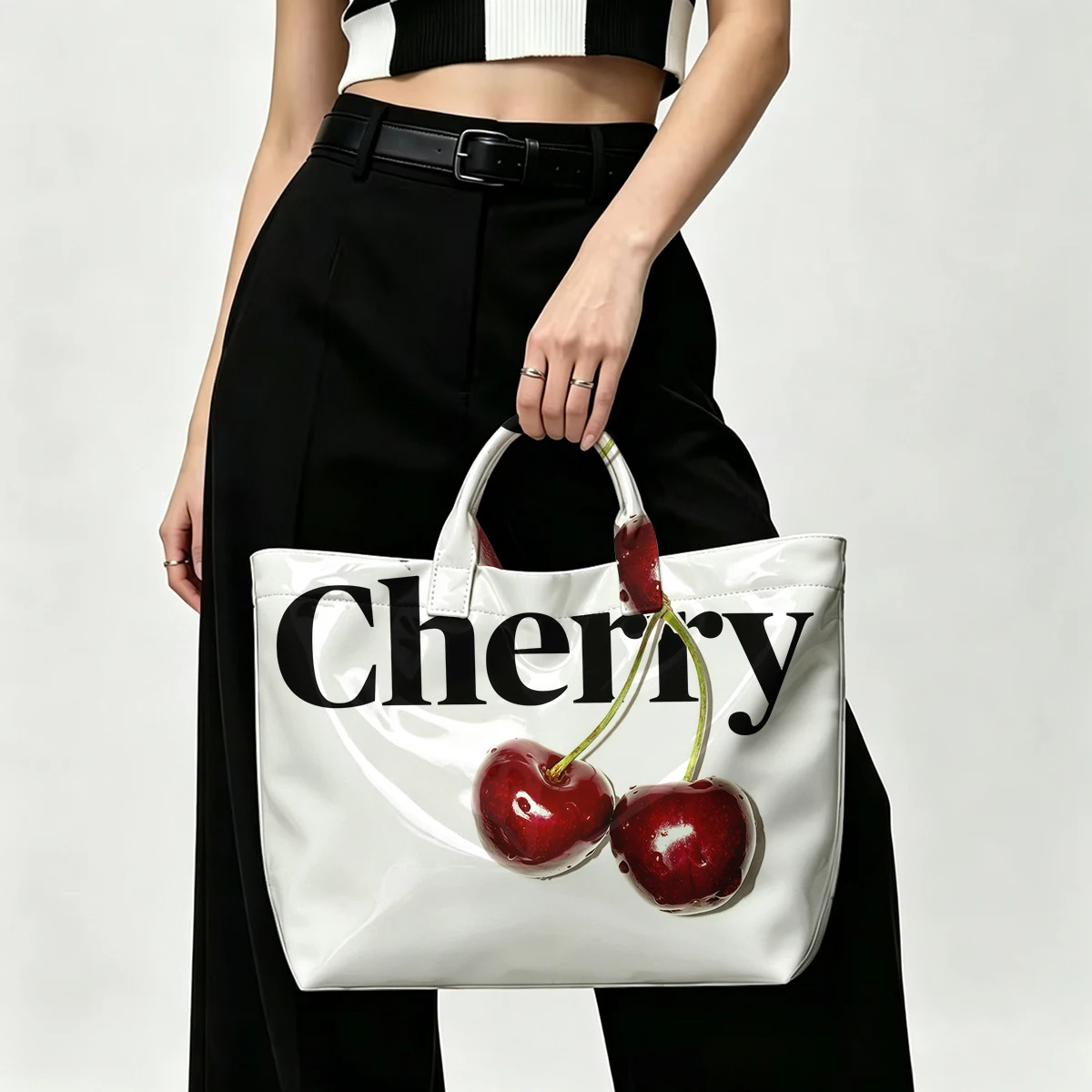 Cherry Fashion Bag Transparent PVC Waterproof Handbag Large Capacity Daily Commute Shoulder Tote Mummy Bag