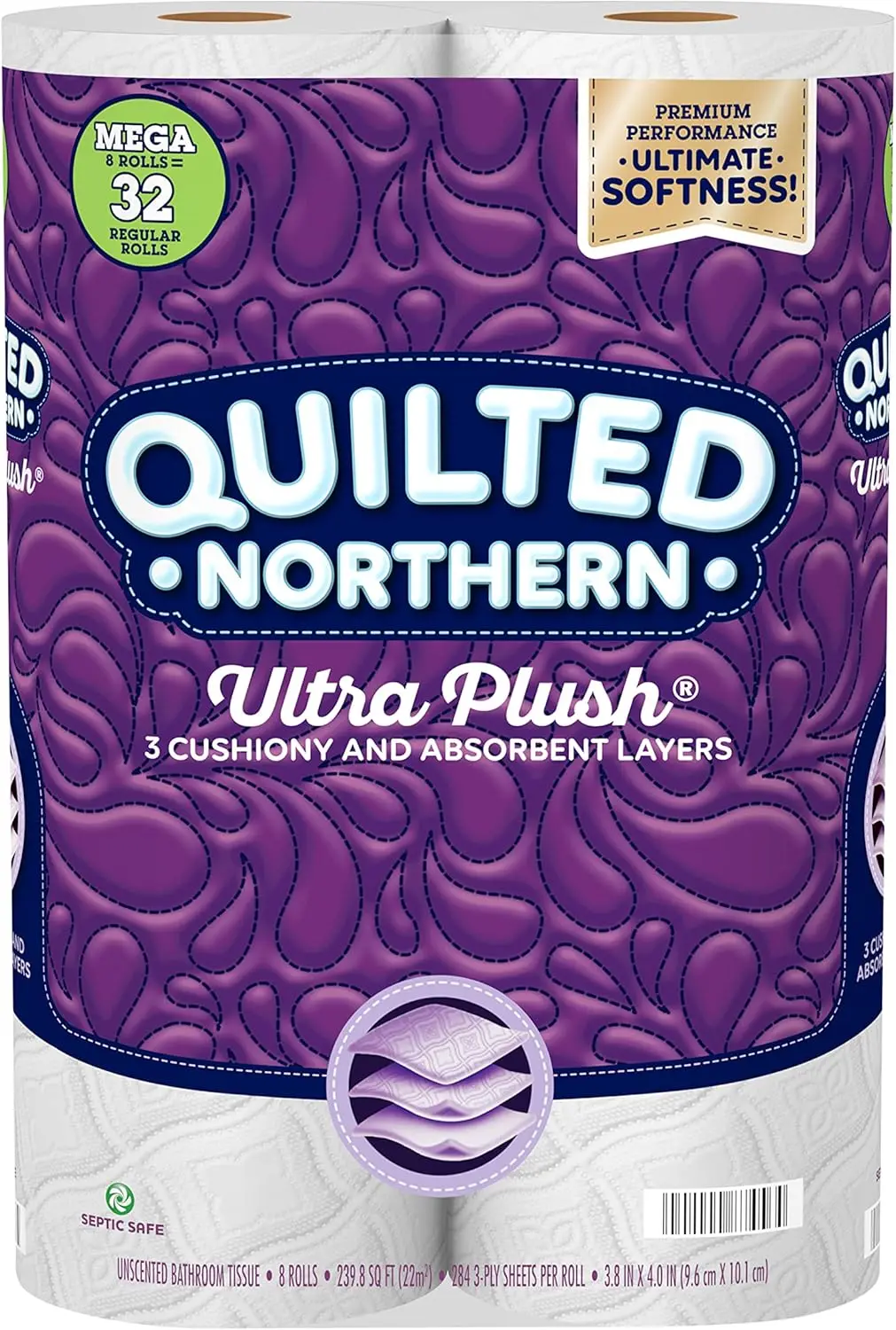 

Ultra Plush Toilet Paper 8 Mega Rolls Soft 3-Layer with More Fiber for Luxurious Experience
