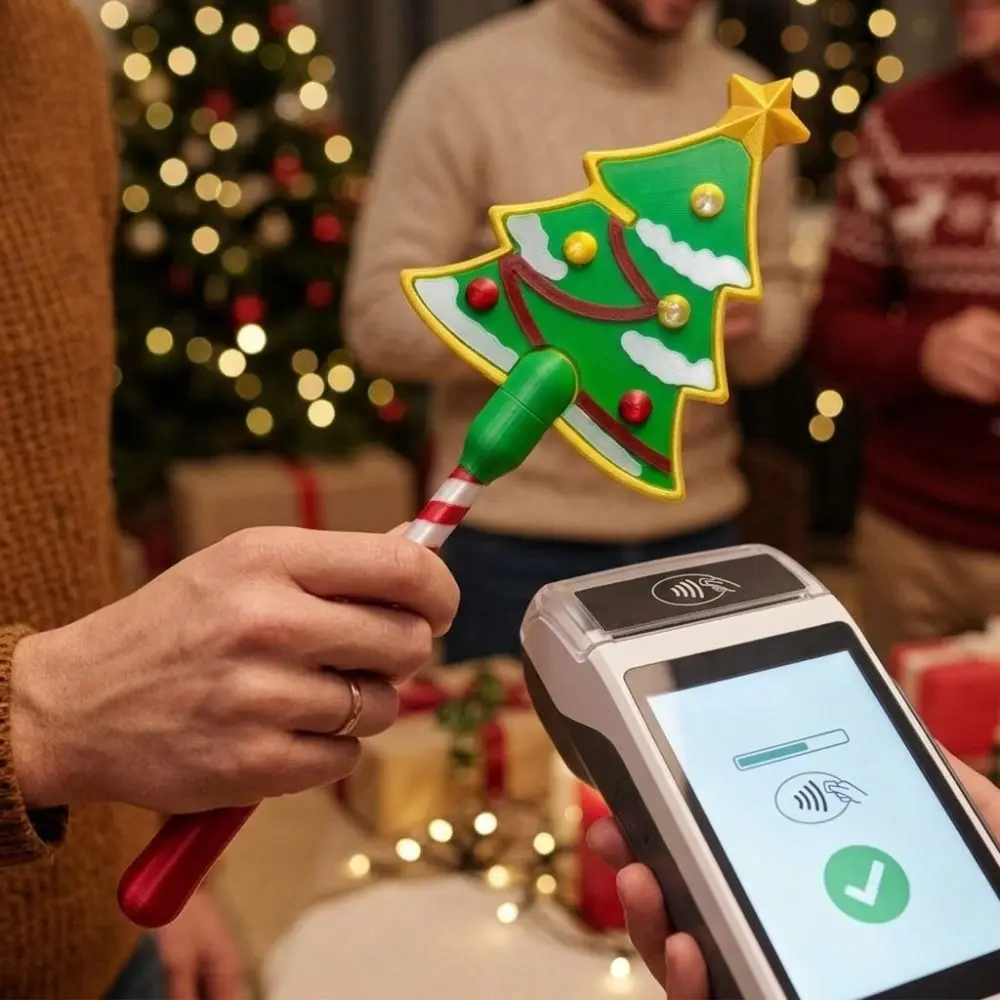 Non-Contact Christmas Payment Magic Wand Handheld Tree Shaped Xmas Credit Card Holder Long Stick Star Topper Tap-to-Pay Wand
