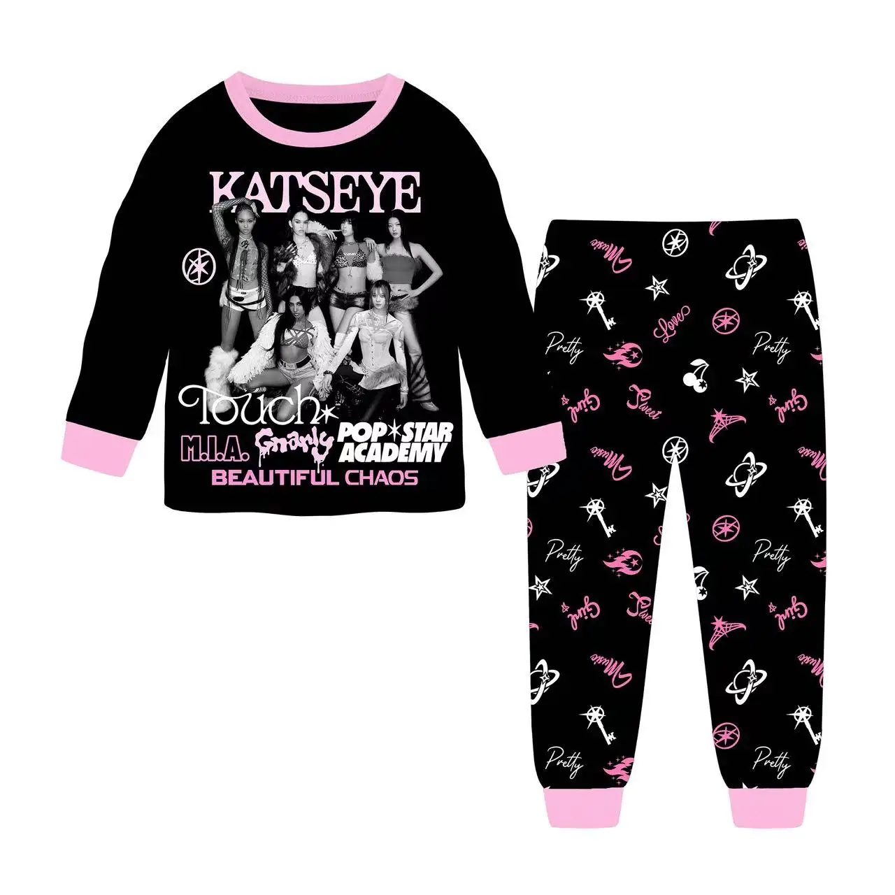 Girls Katseye Pyjamas Set Homewear MANON SOPHIA LARA MEGAN Music Sleepwears 2pcs Long Sleeves Pjs Nightwear Kids Youth Clothes