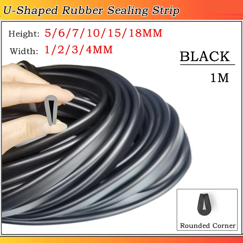 

1M U-shaped Rubber Sealing Strip Rounded Corner Glass Card Strip Scratch Resistant Edging Strip U-Shaped Strip H: 5~18mm W:3~8mm