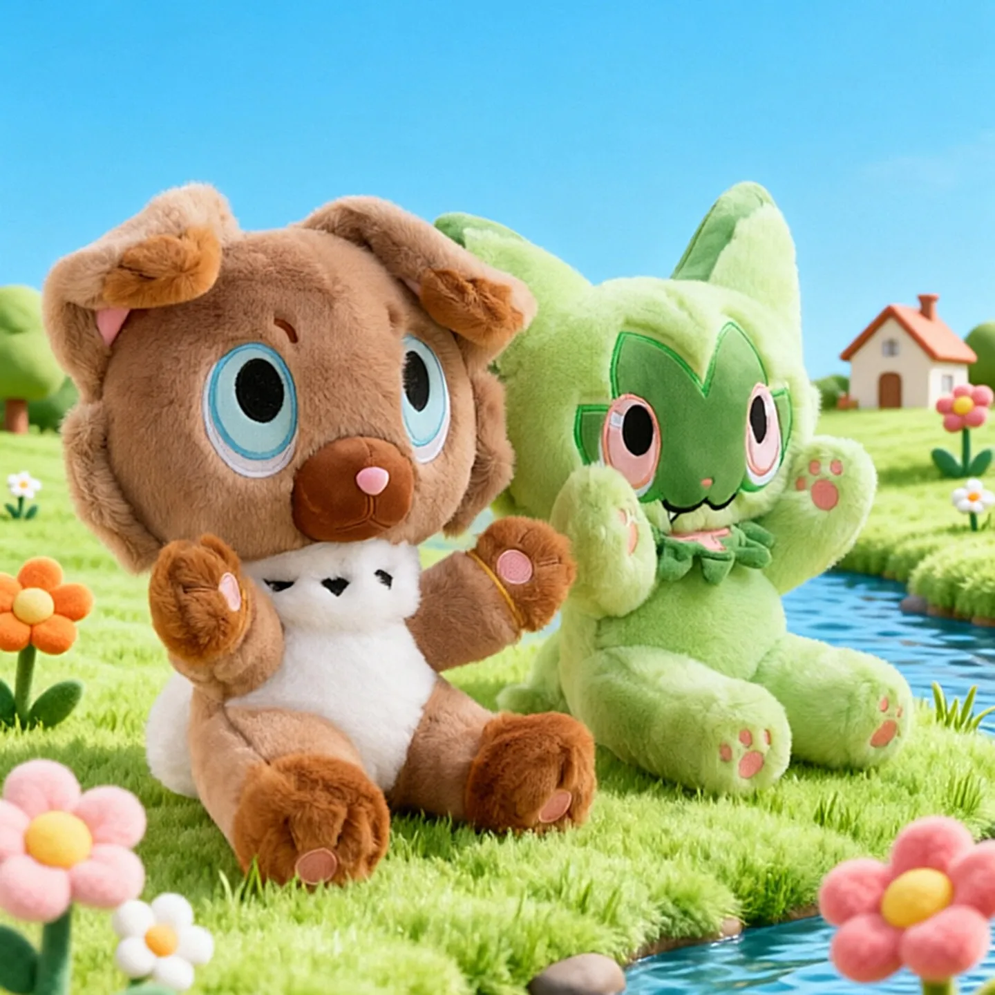 Super Cute Pokémon Rockruff & Sprigatito Plush Doll, Adorable Cartoon Stuffed Animal, Collectible Souvenir