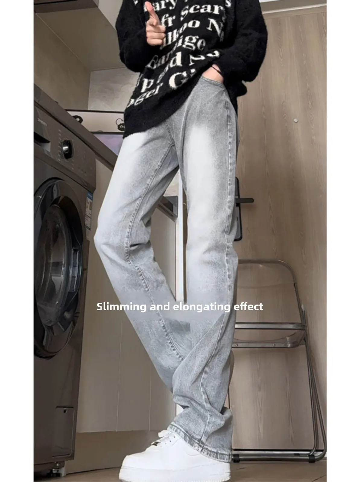 

Эластичные прямые джинсы с цементными глазами, мужские модные брендовые облегающие повседневные брюки, расклешенные брюки в американском стиле High Street Vibe