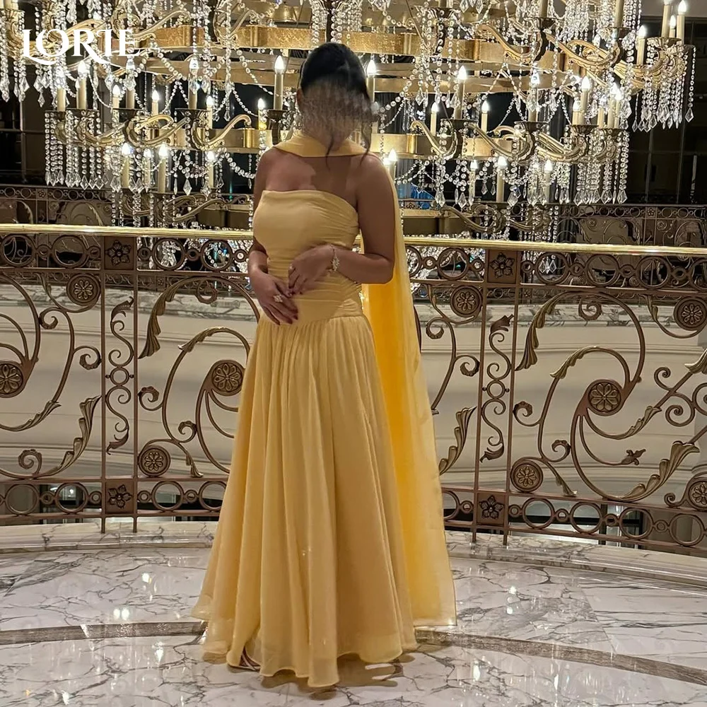 

LORIE Scarf Yellow Evening Dresses Elegant Pleats A-Line Strapless Arabia Prom Gown Party Dresses Cocktail Dresses Customized