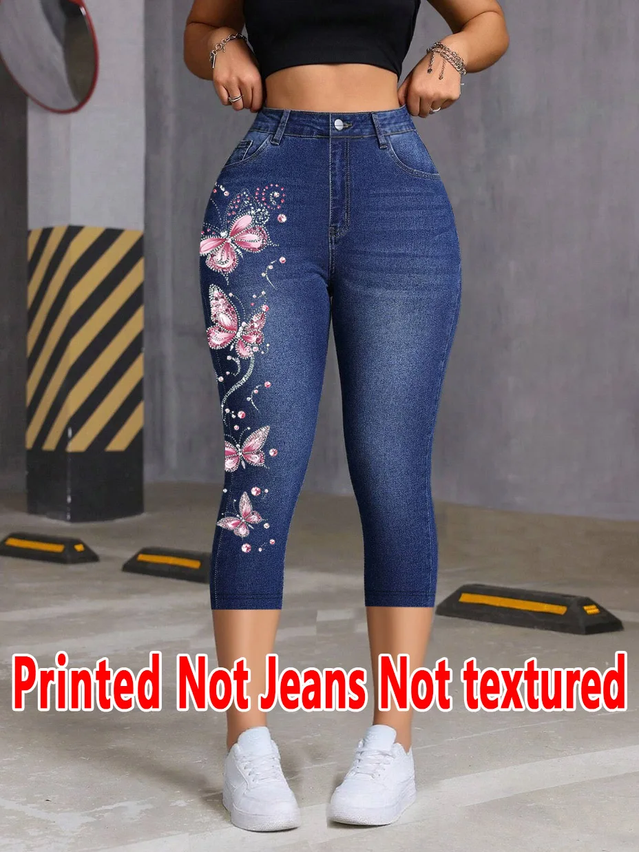 8224 [Leggings Estampadas - Não São de Tecido Jeans] Leggings Estampadas - Não São Feitas de Tecido Jeans, Estilosas para Mulheres, Comprimento Três Quartos