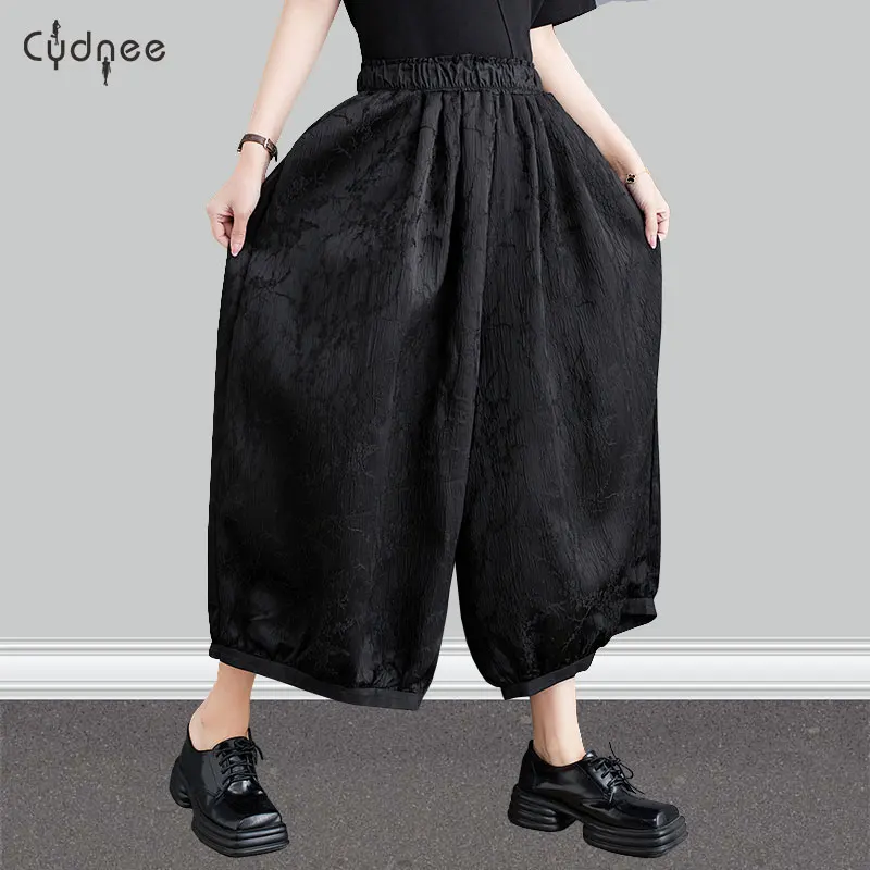 Loose Baggy Cropped Pants Plus Size Pantalones Palazzo Pants for Women Casual Elastic Wide Leg Pants with Pockets Long Lounge