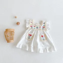 MILANCEL 2022 Summer Baby Bodysuits Embroidery Girls One Piece Lace Pure Cotton 100 Days Baby Cothing
