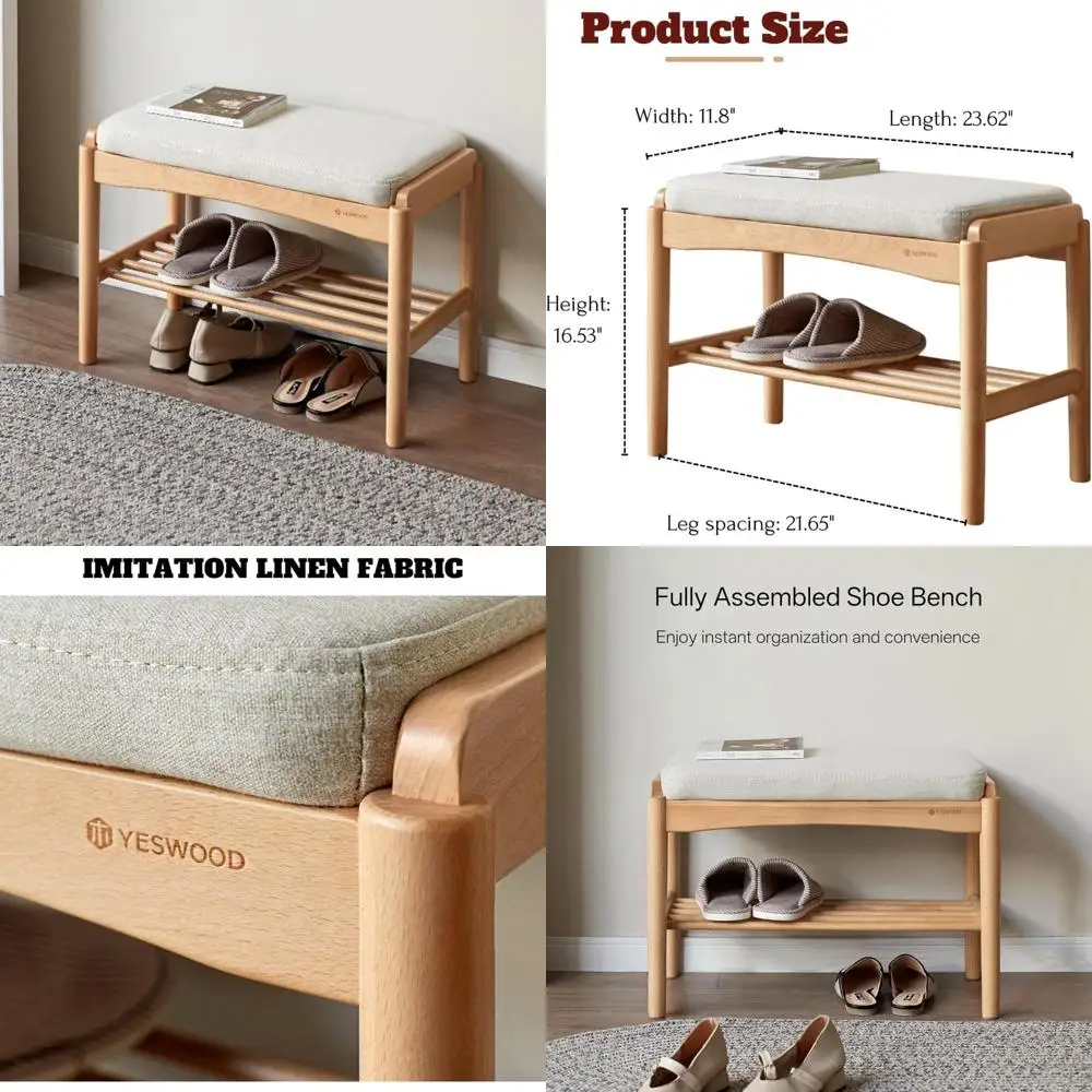 

Wooden Shoe Storage Bench with Cushion for Entryway, Living Room, and Hallway - 11.8 x 23.6 x 16.5 inches
