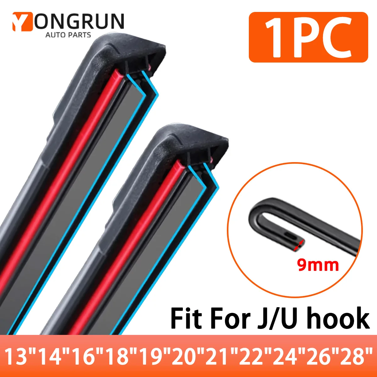 YONGRUN 1PC Wiper Blade Boneless Double Rubber Strip Wiper Blade 13"14"16"18"19"20"21"22"24"26"28" Car Windshield Wiper Blade