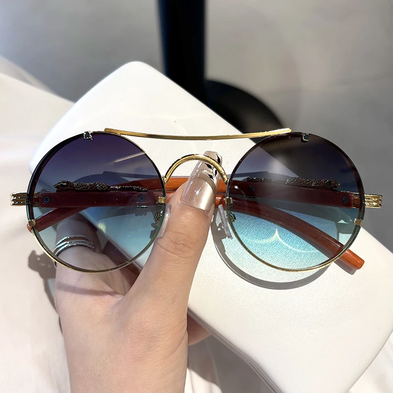 

Leopard Shape Vintage Round Frame Ink Glasses Men Semi-Frame UV Protection Sun Protection Sunglasses High Quality Driving Glasse
