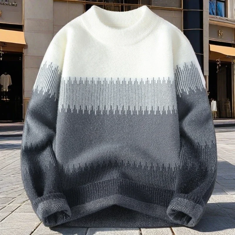 

Новый мужской градиентный утолщенный теплый свитер с полуводолазкой из искусственного норкового бархата, модная красивая рубашка с длинными рукавами