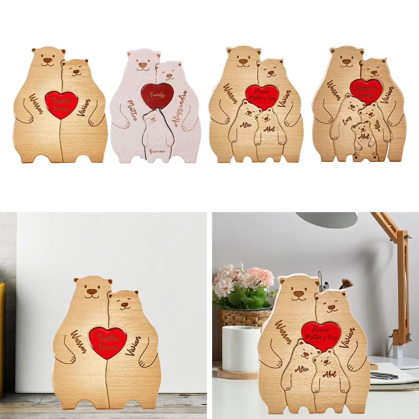 Bear Shaped Wooden Art Puzzle Gift Wooden Decor for House Warming Christmas