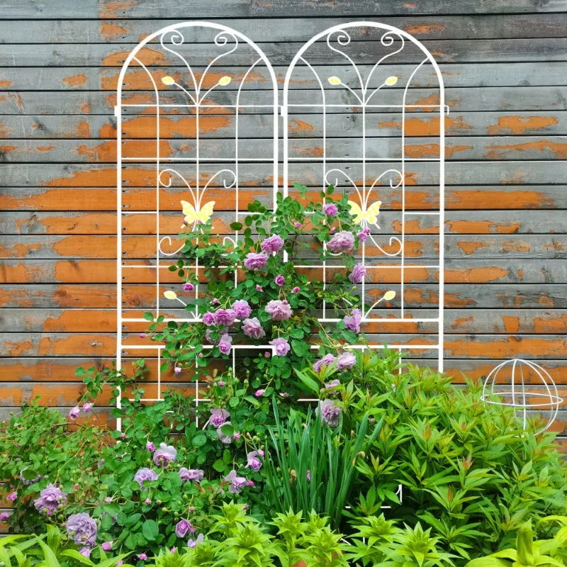 

2 Pack White Metal Garden Trellis with Butterfly Pattern for Climbing Plants Outdoor Flower Support Vertical Plant Stand