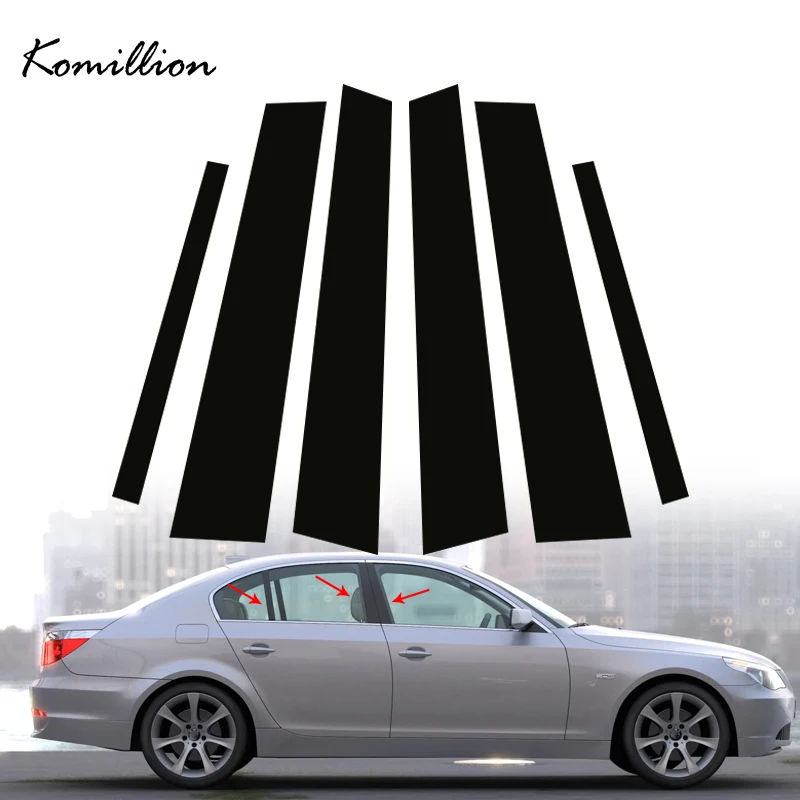 6Pcs Car Door Window Pillar Posts Trim Covers Stickers Glossy Black for BMW 5 Series E60 4DR 2003-2010 accessories