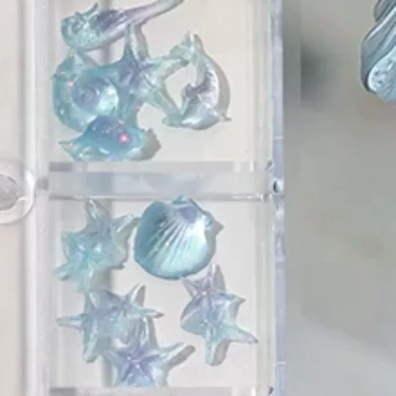 12Grid 60Pcs Ice-clear Seashell Starfish Ocean Series Nail Charms Resin Accessories Nail Art Decorations 3D Mixed Shell Manicure
