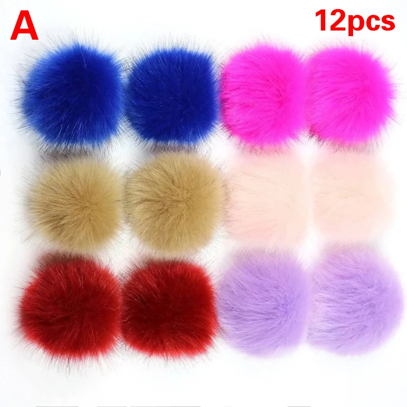 12/14Pcs Beanies Shoes Decor Hat Ball Pompom Fake Fox Fur Ball 8cm False Hairball Clothing Hat Accessories DIY Handmade