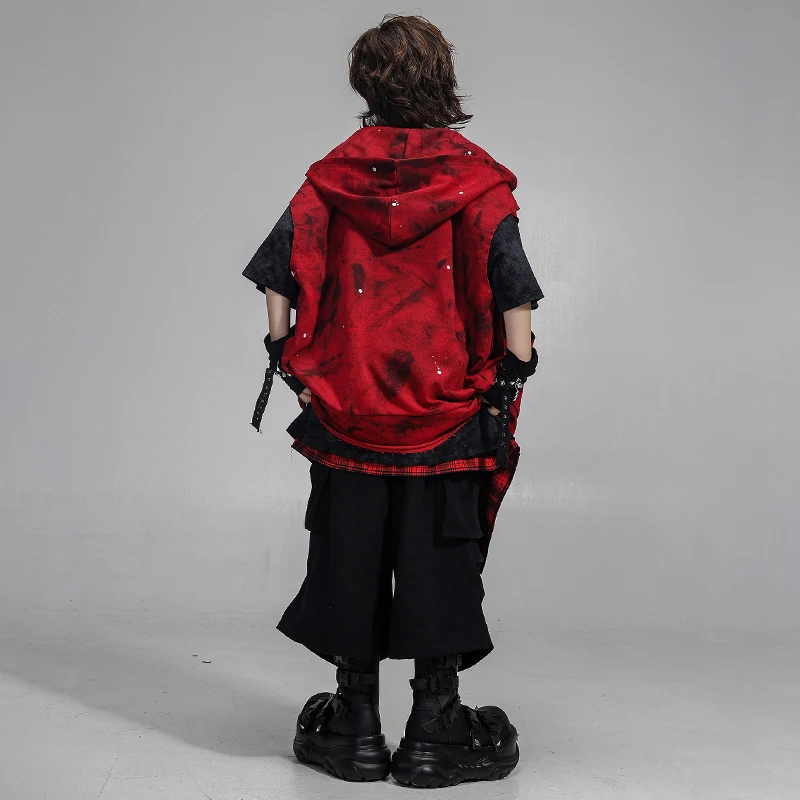 Boys Hip Hop Dancing Graffiti Hooded Vest Sweatshirt Street Dance Short Girls K-pop Costume Kids Streetwear Children Clothes Set