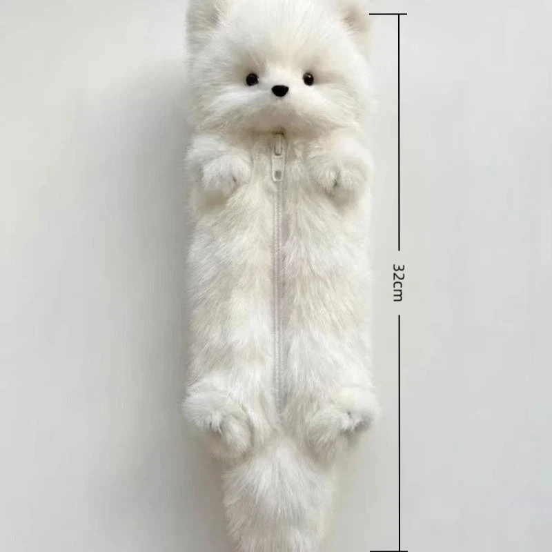 .Hot Sale-Cute Plush Fox Pencil Case,Kawaii Fluffy Animal Zipper Pouch for Student Stationery Cosmetic Storage Bag 2026