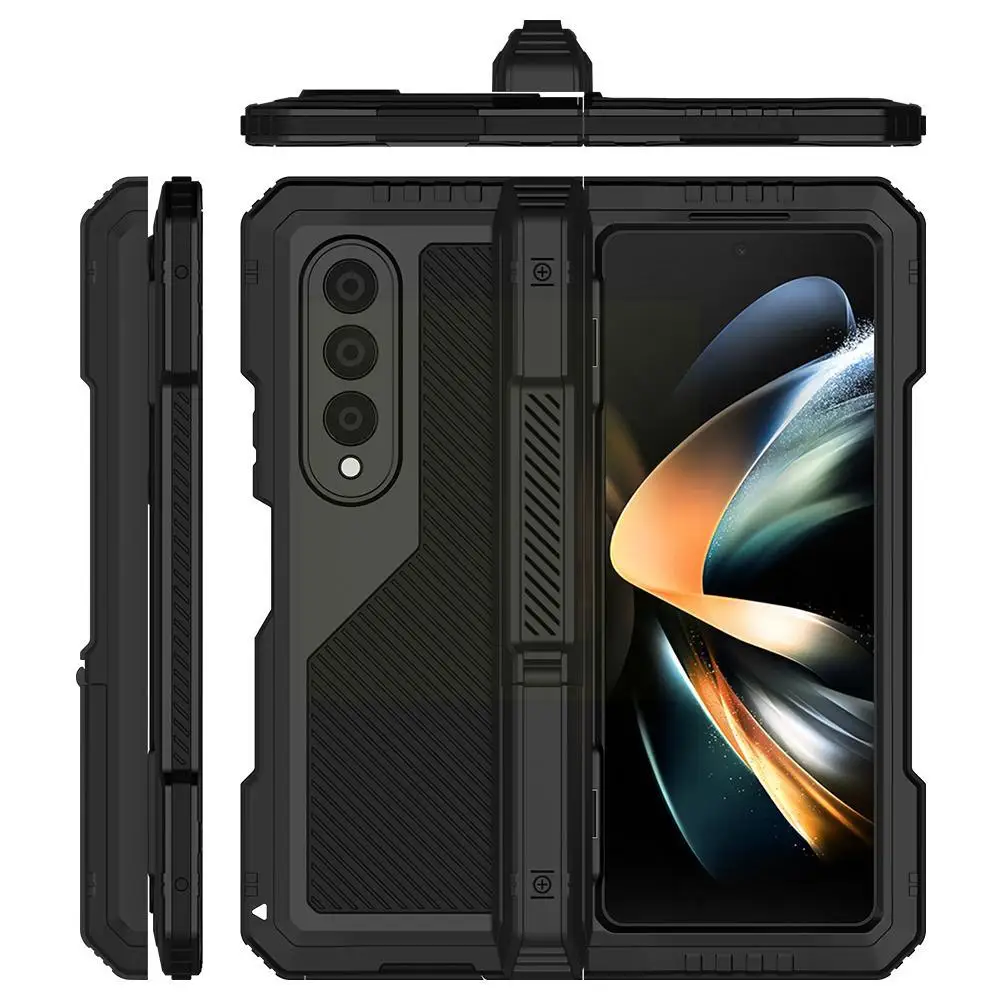 

For Samsung Galaxy Z Fold 4 5 6 5G Phone Case shockproof Aluminum Metal Bumper Hard Armor Case Kickstand Cover protection funda