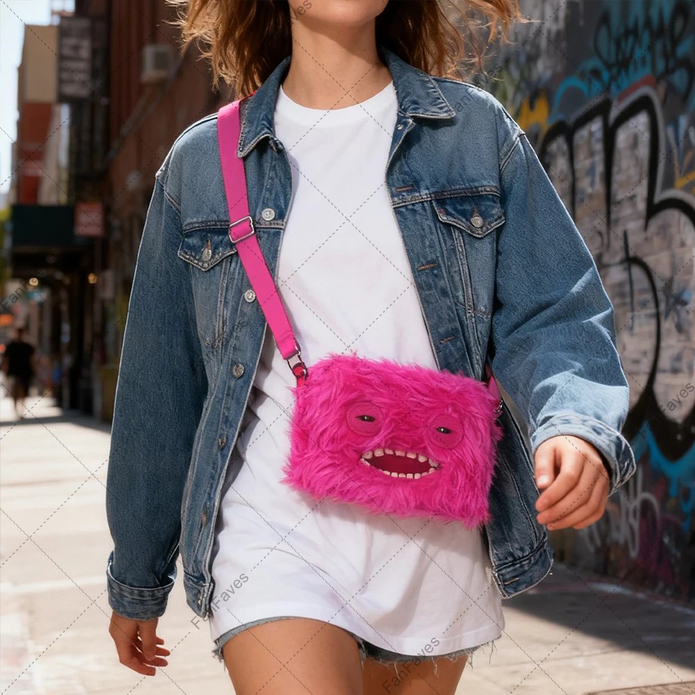 Fuggler Plush Crossbody Bag Big Head Ugly Tooth Monster Furry Animal Purse Backpack Wallet with Chain Strap Great Birthday Gift