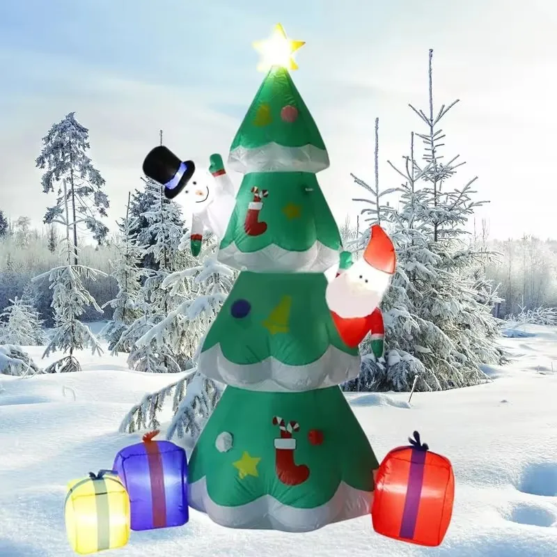 

Рождественская елка 7 футов, надувные украшения, игрушки, снеговик, Санта-Клаус, модель со светодиодной подсветкой, внешний праздник, вечерние, Рождественский Декор