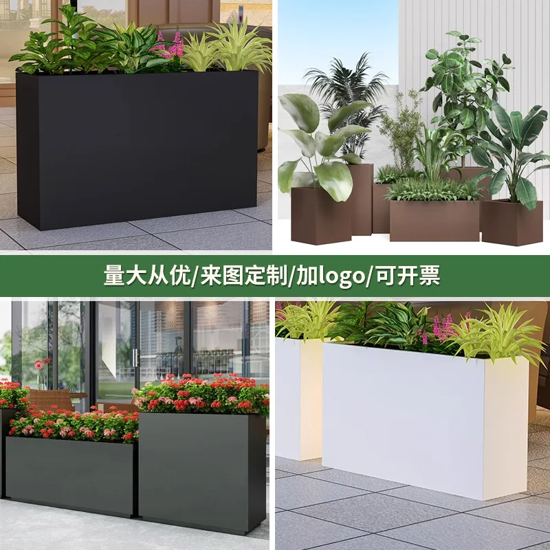 Stainless steel galvanized flower box, outdoor commercial street sales department, mobile outside flower bed planter
