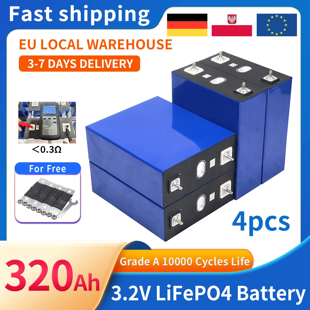 Di alta Qualità 4 pz 3.2 V 320Ah Lifepo4 Batteria Ricaricabile Al Litio Ferro Fosfato Cella Solare FAI DA TE 12 V 24 V 36 V 48 V Lifepo4 Celle