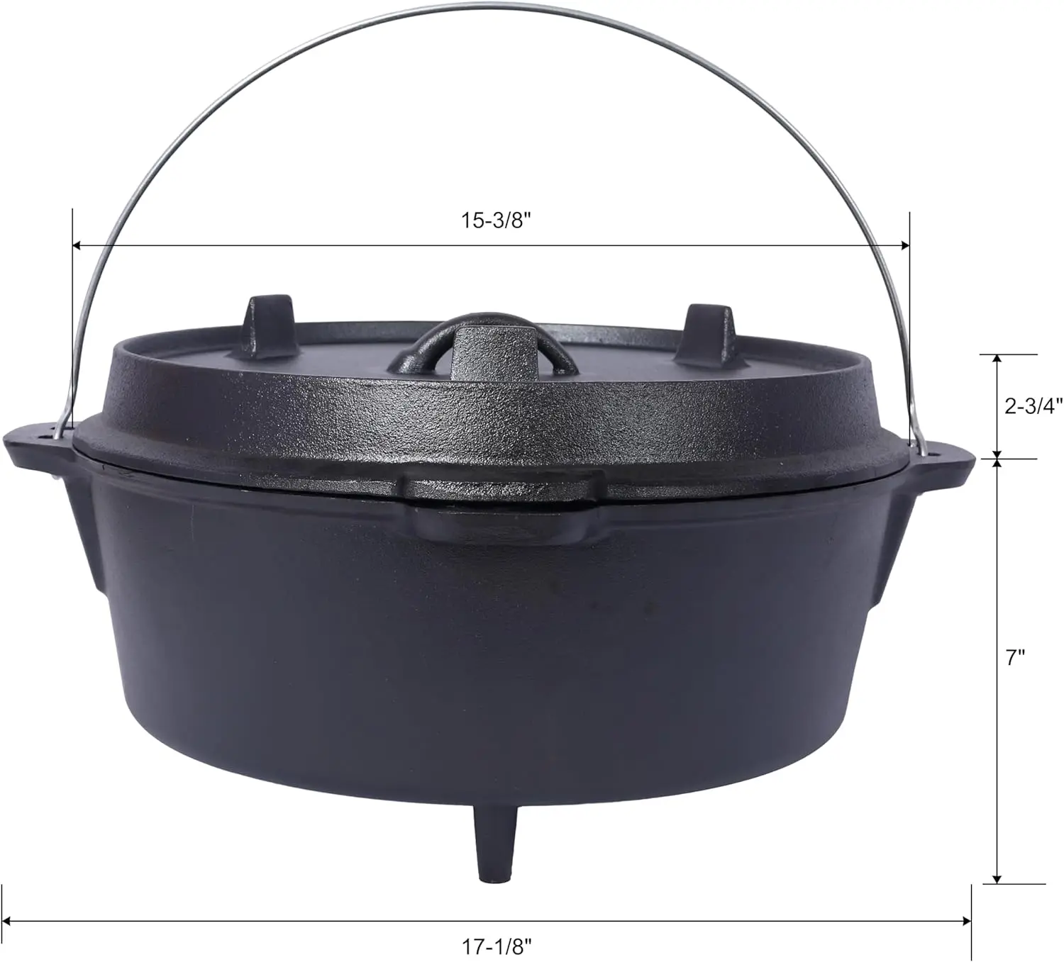 เตาอบดัตช์เหล็กหล่อปรุงรสล่วงหน้าพร้อมฝาปิดกระทะ หม้อลึกสําหรับตั้งแคมป์กลางแจ้งขนาด 12 ควอร์ต