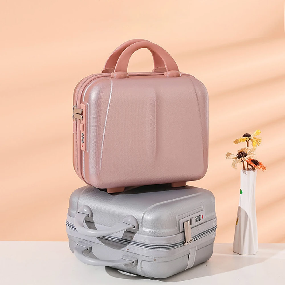 Small Hand Luggage 14-inch Elastic ABS Carrying Suitcase Travel Cosmetic Bag Portable Makeup Bag for Girls Storage Organizer