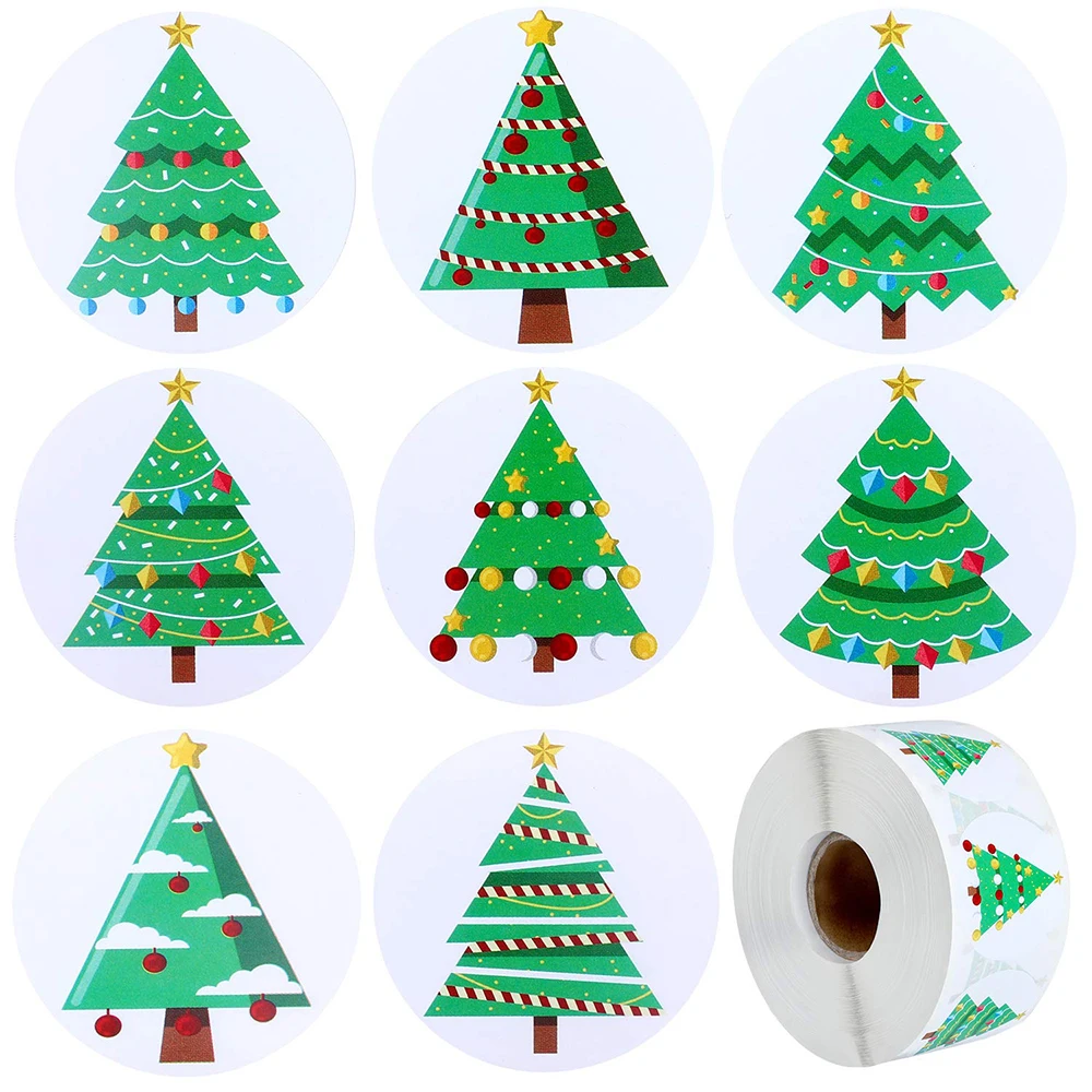 500 Stück/Rolle, 2,5 cm, Weihnachtsbaum-Aufkleber, Scrapbooking, Weihnachten, Feiertage, Aufkleber, Weihnachtsthema, Dekorationen für DIY-Handwerk