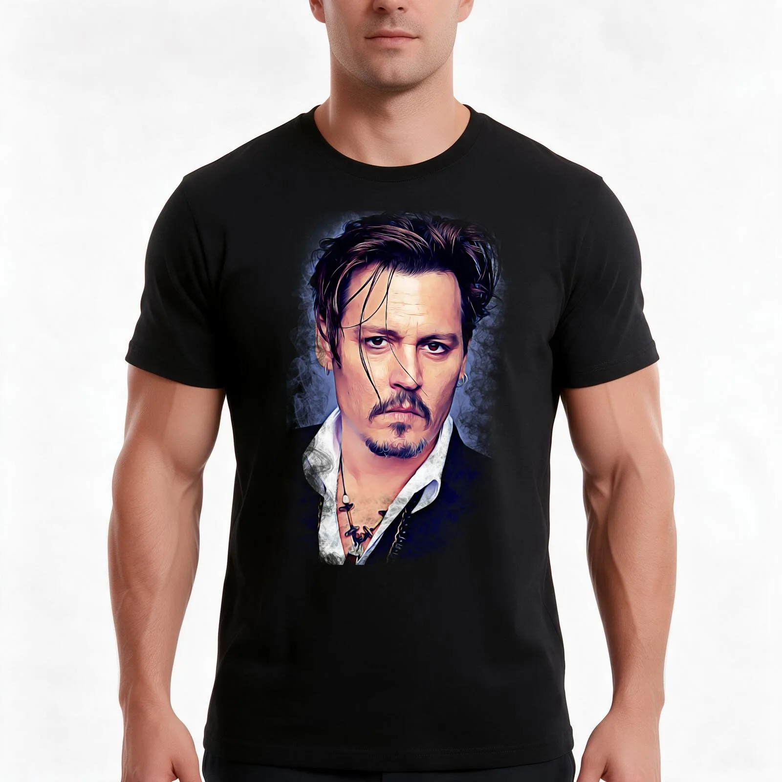 Johnny Depp Wallpaper Art Painting T-Shirt, Summer Casual Cotton Tee, Oversized Streetwear Tops, Vintage Graphic Print