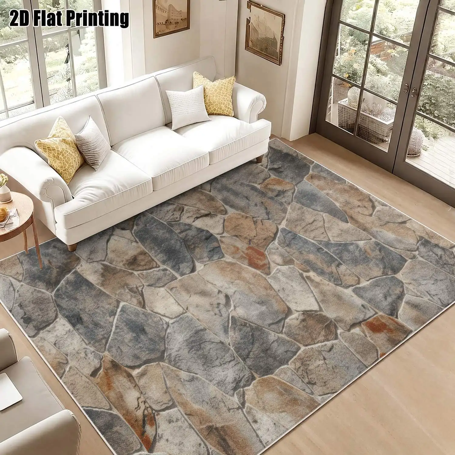 1Pc 2D Printed Velvet Carpet, Gray-Brown Irregular Stone Pattern Nordic/Modern Minimalist/European/Vintage Geometric Style, Home Decor, Multi-Size, Machine Washable, for Entryway, Dining Room, Foyer, Living Room, Bedroom