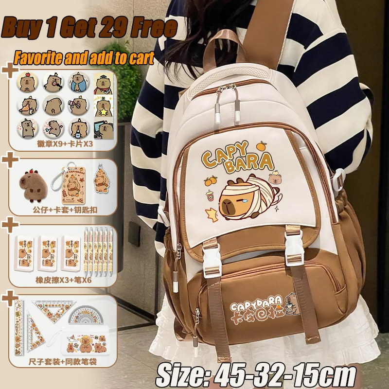 Capibara Girls Backpack 2025 New Cartoon Cute School Bag for Teens Luxury Large Capacity Backpack Back to School