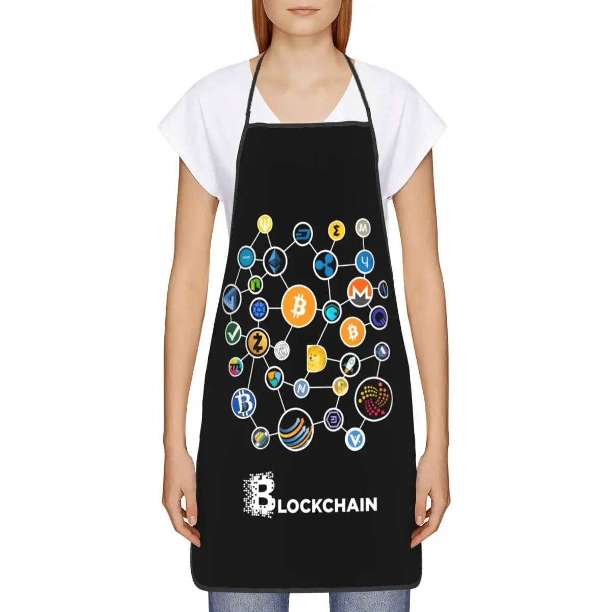 Blockchain Crypto BitCoin Litecoin Ripple Ethereum Aprons for Men Women Unisex Adult Chef Kitchen Cooking Tablier Cuisine Baking